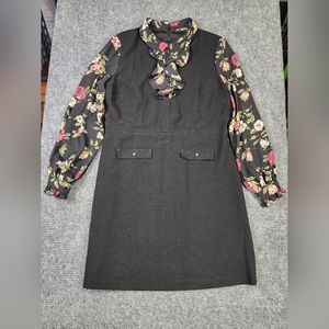 Karl Lagerfeld Paris Black Long Floral Sleeve Midi Dress Women's Ruffle No Size